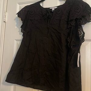 Nine West Black Eyelet Ruffle Sleeve Blouse